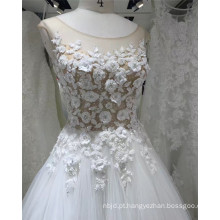 2017 sem mangas, flor bonita, veja através do vestido de casamento Appliqued Ball Gown